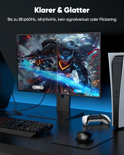 Highwings HDMI 2.1 Kabel 3meter Zertifiziertes, 10K 8K HDMI Kabel 48Gbps Ultra Highspeed 8K 60Hz 4K 120Hz 7680P eARC HDCP 2.2&2.3 DTS:X Dynamische HDR Kompatibel mit Soundbar HDTV Monitor