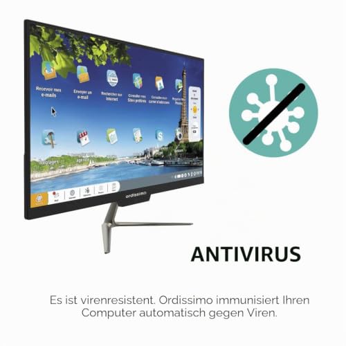 ORDISSIMO - All In One PC Clara 2 - Einfache Bedienung für Senioren Geeignet - Großer, Flacher 23,8“ Bildschirm - Intuitive Benutzeroberfläche & Vereinfachte Tastatur - Kabellose Maus, WiFi - Schwarz