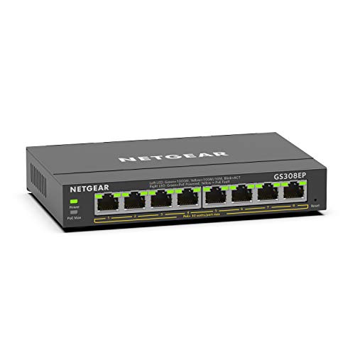 NETGEAR PoE Switch 8 Port, Managed Gigabit Ethernet LAN Switch GS308EP | 8 x PoE+ Ports @ 62W, Desktop/Wandmontage