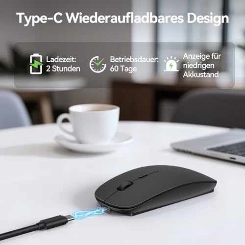 TECKNET Bluetooth Maus, Kabellose Mouse mit 6 einstellbare DPI | 2.4G USB Funkmaus, 4 Tasten Wireless Mouse, Bluetooth 5.0 Tragbare Mini Funkmaus für Laptop/MacBook/Computer