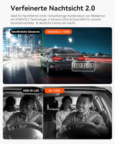 VANTRUE N2X 2.7K+1080P Dashcam Auto Vorne Innen, STARVIS 2 Dual Nachtsicht | 2.5K/60FPS Front Dash Cam, Dual HDR, 5GHz WiFi GPS, 24h Parküberwachung G-Sensor, Sprachsteuerung, DSGVO konform, max. 1TB