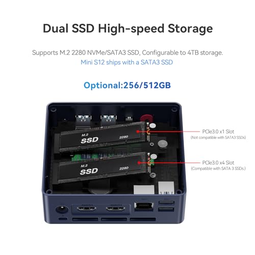 Beelink Mini S12 Mini PC, Intel N95(4C/4T, bis zu 3.4Ghz) 8G DDR4 480G SSD | Mini Computer Windows 11 Home, 4K Dual HDMI, 25W TDP/WiFi 5/BT4.2/RJ45 2.5G Office Mini Desktop