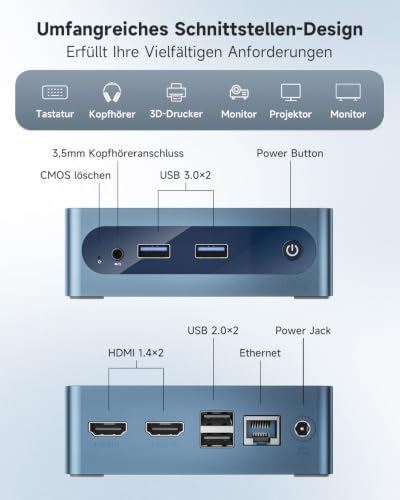 BMAX Büro Mini PC Intel Celeron J3355 mit Win11 Home, 6GB RAM 128GB SSD | Dual HDMI 4K@60Hz RJ45 Gigabit Ethernet WiFi5 BT USB x4 Mini Desktop Micro Computer für Business, Daily Use, Home assistant