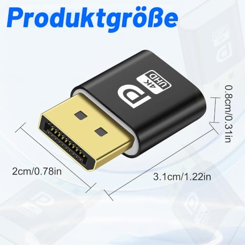 MEIRIYFA Display Port Headless Ghost Display Emulator, 4K DisplayPort Dummy Plug EDID Emulator Virtual Display Adapter für Krypto Mining, Remote Server, virtuelle Desktops (2PCS)