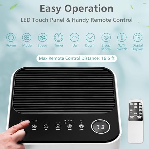 ARLIME Tragbare Klimaanlagen, 10000 BTU Lufteinheit mit eingebautem Luftentfeuchter, 24H Timer, Smart Sleep Modus, LED-Touchpanel & Fenster-Kit für Räume bis zu 350 m²