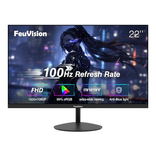 FeuVision 22 Zoll Monitor 100Hz, FHD 1080p PC Bildschirm, 99% sRGB