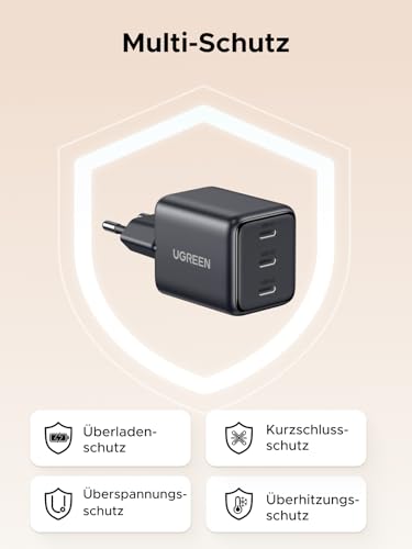 UGREEN USB C Ladegerät 30W, 3X USB-C-Port, GaN iPhone Netzteil | PD 30W Schnellladegerät, Kompatibel mit iPhone 17, 17 Pro Max, Air, 16, 15, 14, 13, 12, iPad, Galaxy S25, S24, S23, Pixel 9