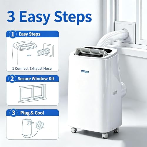 12000 BTU Mobile Klimagerät, Kühlung nur freistehend tragbar, mit Rollen, kompakte Raumklimaanlage für Wohnzimmer & Büro, Weiß, B+Hot & Cold 14000 BTU, B+Hot & Cold 14000 BTU