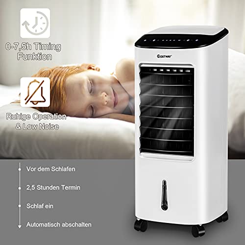 COSTWAY Mobile Klimaanlage ohne Abluftschlauch, 3 in 1 Luftkühler & Luftbefeuchter & Ventilator, 7 L Wassertank, 7,5H Timer, 3 Modi & 3 Geschwindigkeiten, inkl. 2 Kühlakkus & Fernbedienung