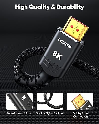 Highwings HDMI 2.1 Kabel 3meter Zertifiziertes, 10K 8K HDMI Kabel 48Gbps Ultra Highspeed 8K 60Hz 4K 120Hz 7680P eARC HDCP 2.2&2.3 DTS:X Dynamische HDR Kompatibel mit Soundbar HDTV Monitor