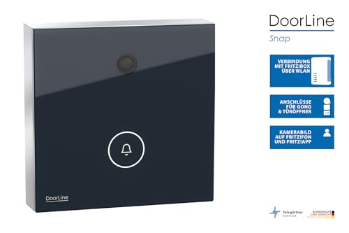 Türklingel mit Bildübertragung ohne Cloud, DoorLine Made in Germany | elegante Glasoberfläche, Anthrazit, WLAN-Klingel, perfekt für alle FRITZ!Box Modelle, Smart Home-kompatibel, Snapshotfunktion