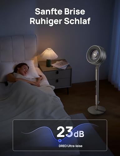 DREO Standventilator mit intelligenter Steuerung, 101,6–111,8 cm höhenverstellbar, DC leiser Ventilator für Schlafzimmer, 120°+85° omnidirektionaler oszillierender Ventilator, 30,5 m Luftstrom, 10