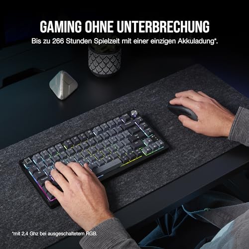 Corsair K65 Plus Wireless 75% RGB Mechanische Gaming-Tastatur - Schwarz | QWERTZ DE, Hot-Swap-Fähige, Vorgeschmierte MLX Red Lineare Schalter, Zweischichtige Schalldämpfung, PBT Tastenkappen