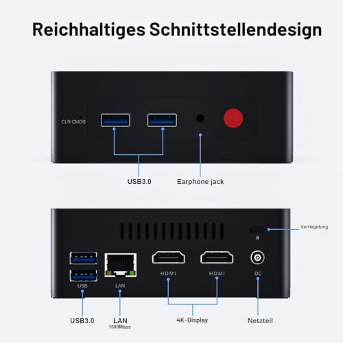 KUYiA Mini PC Desktop Computer Windows10 Business Gaming Home Office 8GB RAM128G SSDCeleronJ4125 bis zu 2.7 GHz Prozessor unterstützt 4K HDMI Dual WiFi 2.4 G + 5.8 G Ethernet 1000 M USB 3.0X4 BT4.0