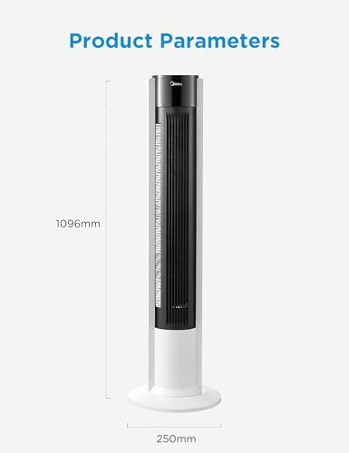 Midea FZ10-19BRA Turmventilator, robuster Kupfermotor, Luftzufuhr nach innen, Fernbedienung, 7-Stunden-Timer, Touch- und Bedienfeld-Display, drei Modi und drei Geschwindigkeiten zur Auswahl