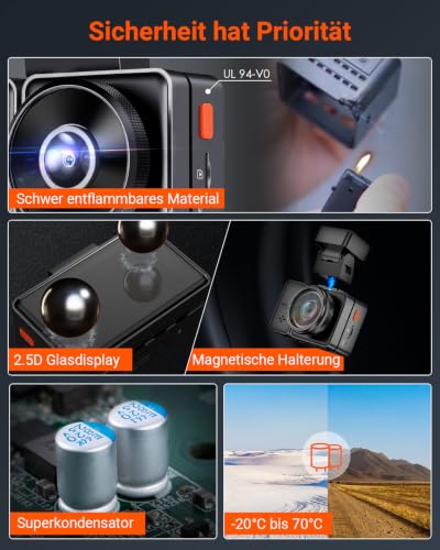 VANTRUE E2 2.7K+2.7K Dashcam vorne hinten, WDR Nachtsicht mit Fernbedienung | Dash cam Dual 1944P Front und Hinten, 5GHz WiFi 9MB/S GPS, 24/7 Parküberwachung, G Sensor, Sprachbefehle, 2.45’’