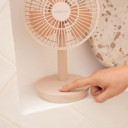 Newlux - Tischventilator USB Windpure Desk W300 mit 4 Gelängen, schwenkbarer Kopf, Lithium-Akku bis zu 50 min. Leiser Schreibtischventilator (<30 dB) für Büro, Zuhause oder Camping (Koralle)