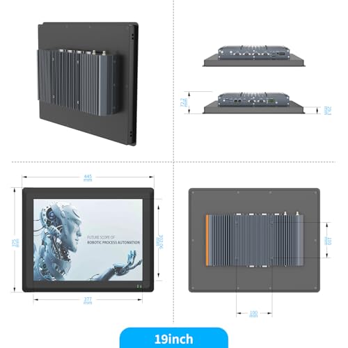 SunKol 19" Panel PC Industriel Fanless IP65 Écran Tactile Tout-en-Un | Windows 10 Pro Embedded Computer, Auto Power-on, I5-7200U, 16 GB RAM, 256 GB SSD, Dual LAN, HDMI, USB, HMI, Automation