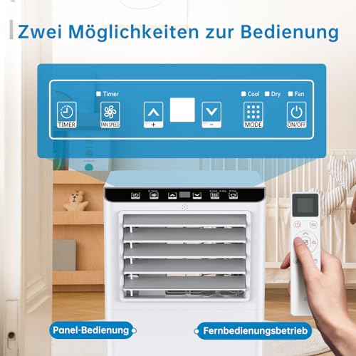 Garvee Mobile Klimaanlage 9000 BTU, klimaanlage mobil leise 64dB, 3-in-1 Klimaanlage mit MobilKühlen+Entfeuchten+Lüften, Fenster-Kit, 24h Timer+Fernbedienung, bis 35 m²