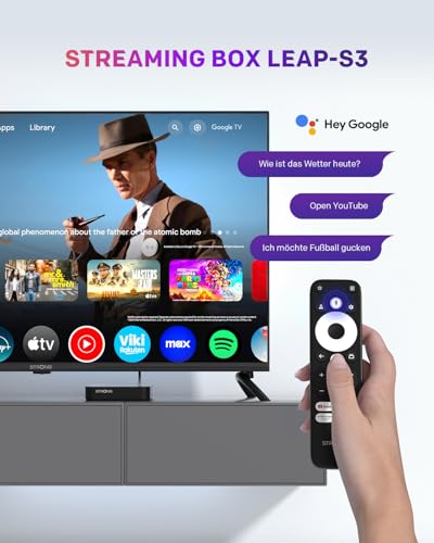 STRONG Leap-S3 4K UHD Google TV-Streamingbox Mit Ethernet-Port, 2GB RAM + 16GB Speicher, Integriertem Chromecast, WiFi, Google-Sprachsteuerung, HDR10+