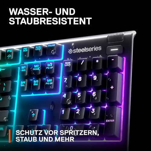 SteelSeries Apex 3 Gaming Tastatur - 10-Zonen RGB-Beleuchtung - Flüsterleise Gaming-Switches - Premium magnetische Handballenauflage - IP32 wassergeschützt - Deutsches (QWERTZ) Layout