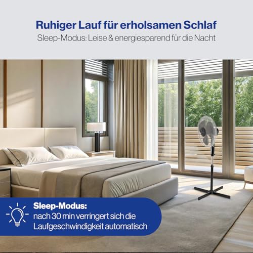 Clatronic VL 3741 S Standventilator, Ø 40 cm, Oszillierend, 3 Laufgeschwindigkeiten, 2 elektronische Windmodus-Funktionen, elektronischer Timer, Fernbedienung, schwarz