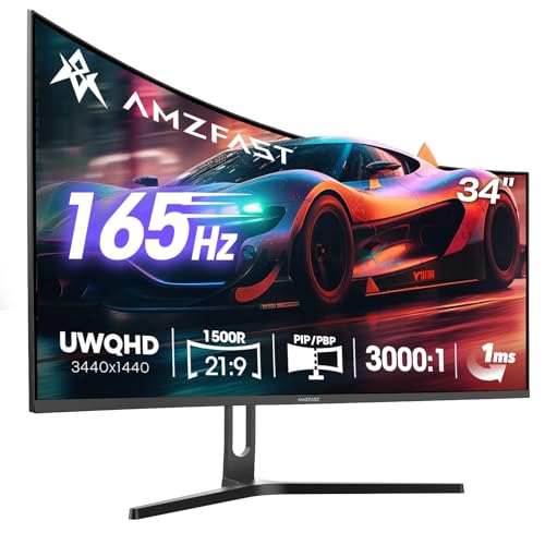 Amzfast Gaming Monitor 34 Zoll, 165hz, 2560x1440 QHD,1ms MPRT, AMZG34C5Q