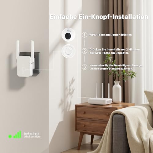 Strong 300Mbit/s WLAN Verstärker Repeater, WLAN Internet Verstärker Extender, 100Mbit/s-Port, Access Point, Einfache Einrichtung, LED-Signalanzeige, WPS, Kompatibel mit Allen WLA-Router
