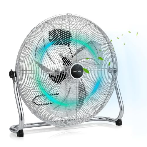 GYMAX Bodenventilator 57 cm, 160W Windmaschine mit 145° verstellbaren Ventilatorkopf, 3 Geschwindigkeitsstufen & schwerer Fuß, starker Luftstrom 11460 m³/h, Ventilator für Zuhause & Büro