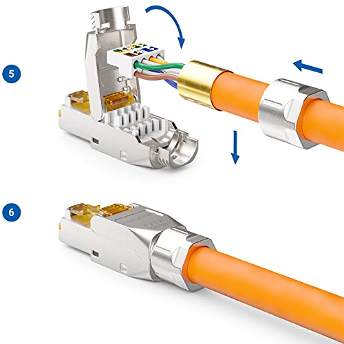 deleyCON CAT 8 Netzwerkstecker RJ45 werkzeuglos 40 Gbit/s, 4 Stück | Werkzeuglos, geschirmt, für starre Verlegekabel, Rohkabel, Steckverbinder RJ45 Ethernet LAN DSL Patchkabel