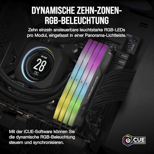 CORSAIR VENGEANCE RGB DDR5 RAM 64GB (2x32GB) Bis zu 6000MHz CL40-40-40-77 1.35V AMD EXPO Intel XMP 3.0 Desktop-Arbeitsspeicher – Grau (CMH64GX5M2B6000Z40)