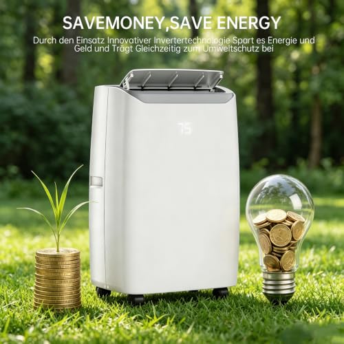 PHILODECO Mobile Klimaanlage mit Heizfunktion 12000 BTU mit Fernbedienung, 5-in-1 Klimagerät Heizen & Kühlen, 24h Timer, R290, für Räume, Weiß