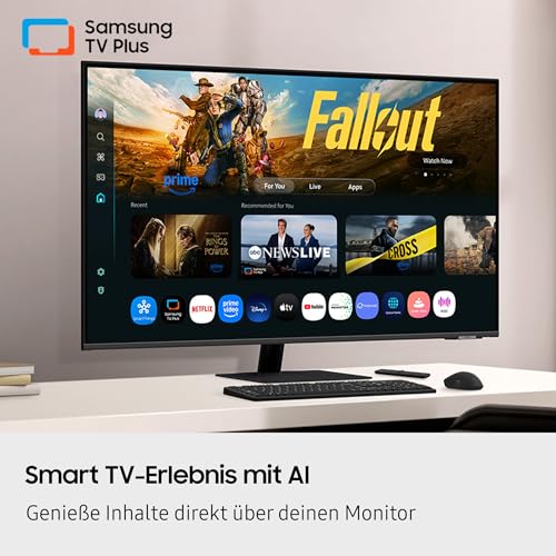 Samsung M70F 43 Zoll 4K Smart AI Monitor, VA-Panel, 3840 x 2160, 60Hz, 4ms (G/G), Speaker, Gaming Hub, 4K Upscaling, Sprachsteuerung, Smart TV-Apps & AI Features, HDR10, LS43FM700UUXEN