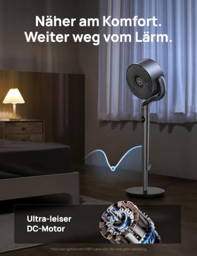 DREO Smart Standventilator, 120°+120° Oszillierend Ventilator mit Wi-Fi/Sprachsteuerung, 23dB Leiser Bodenventilator für Schlafzimmer, einstellbare Höhe, 8 Geschwindigkeiten, 6 Modi, 12H Timer