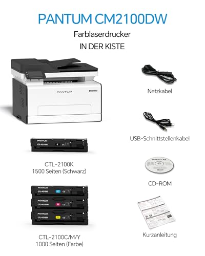 PANTUM CM2100ADW Farblaserdrucker Multifunktionsgerät, Drucker Scanner Kopierer 3in1 mit ADF, WLAN, Ethernet, USB, Automatischer Duplexdruck, 20ppm