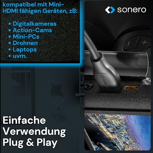 Sonero Mini HDMI auf HDMI Adapter, 4K Portsaver, C Stecker A Buchse, 0,15 m | Premium High Speed Adapter mit zweifacher Abschirmung und PVC-Mantel für stabile Bild- und Tonübertragung