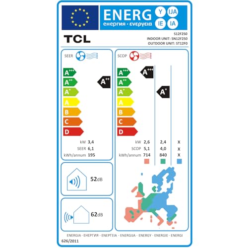 TCL Split Klimaanlage 12000BTU Elite XA73 für Räume bis zu 45m² mit Eco und Turbomodus, 4-Wege-Luftstrom, Kühlen, Heizen, Entfeuchten