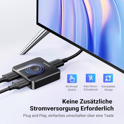 UGREEN HDMI Switch 4K@60Hz Bidirektional HDMI Splitter 1 In 2/ 2 In 1 | HDCP2.2/HDR10+/CEC; Bidirektional HDMI Splitter 1 in 2 Out/2 in 1 Out für PS5, Xbox, Switch, Monitor, PC usw