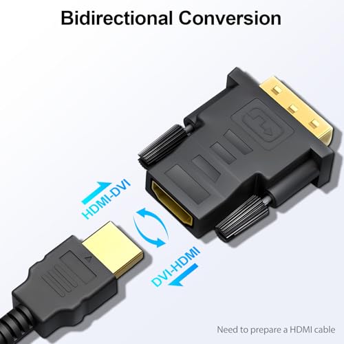 Ticenpe DVI auf HDMI Adapter, DVI-D Stecker zu HDMI Buchse Adapter 1920x1200 1080P, Bidirektionale Konvertierung DVI (24+1) auf HDMI-Konverter für PC, Monitor, Laptop, Fernseher, Projektor, 2 Stück