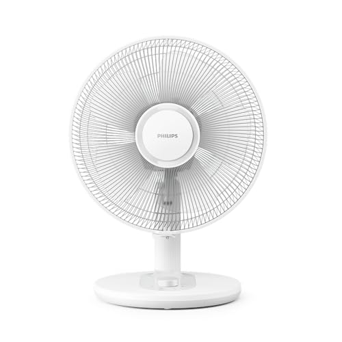 PHILIPS Tischventilator 1000 Serie, Weiß, 2.000 m³/h Airflow | mit 35-45 dB(A), Neigung 30°, Oszillation 80°, gleichmäßige Luftumwälzung (CX1030/00)