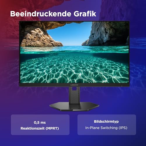 Lenovo Legion 27QD-10 | 27" QHD Gaming Monitor | 240 Hz | 0.5ms | Gaming | 2560x1440 | 2K Auflösung | HDMI 2.1 | DisplayPort | Höhenverstellbar | Entspiegelt | AMD FreeSync Premium | Schwarz