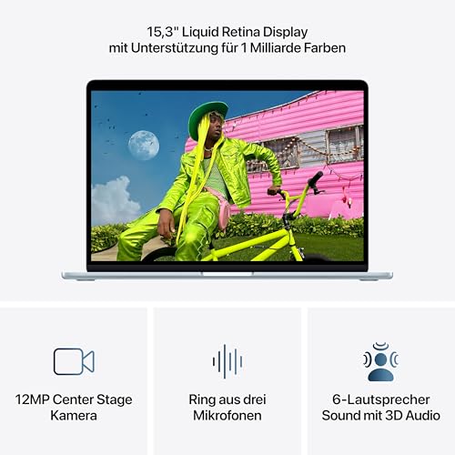 Apple 15" MacBook Air Laptop, M5 Chip mit 10‑Core CPU und 10‑Core GPU: Entwickelt für KI, 15,3" Liquid Retina Display, 16 GB gemeinsamer Arbeitsspeicher, 512 GB SSD, Touch ID, WLAN 7; Himmelblau