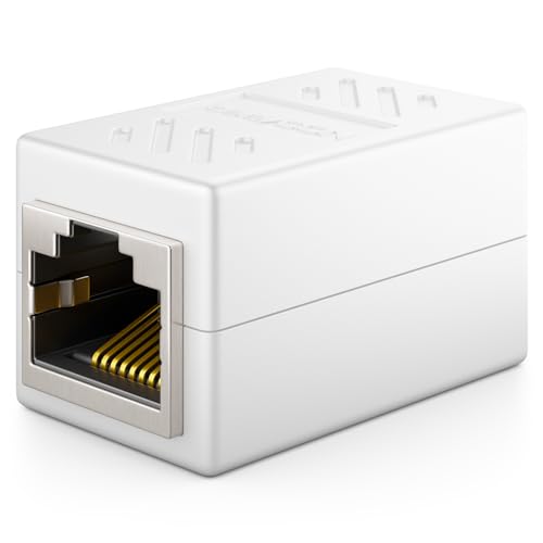 deleyCON RJ45 Kupplung 1000 Mbit Gigabit LAN Adapter, 1 Stück - Weiß | LAN Kabel Verlängerung, Netzwerkkabel Verbinder, kompatibel zu Cat8, Cat7, Cat6, Cat5, Patchkabel, DSL POE, 2x RJ45 Buchse