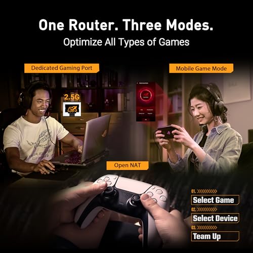 ASUS TUF Gaming BE6500 Dual Band Wi-Fi 7 Extendable Gaming Router | 802.11be, 4x 2.5 GbE-Ports, 3-stufige Portweiterleitung, Smart Home Master, AiMesh-Unterstützung, AiProtection Pro