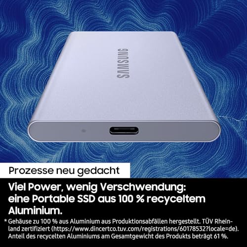 Samsung Portable SSD T7 Resurrected 1 TB, Externe Festplatte, USB 3.2 Gen.2 Highspeed Speicher, Externe SSD für iPhone 17, Mac, PC, Android-Geräte & Gaming-Konsolen, Metallic-Silber, MU-PD1T0G/WW