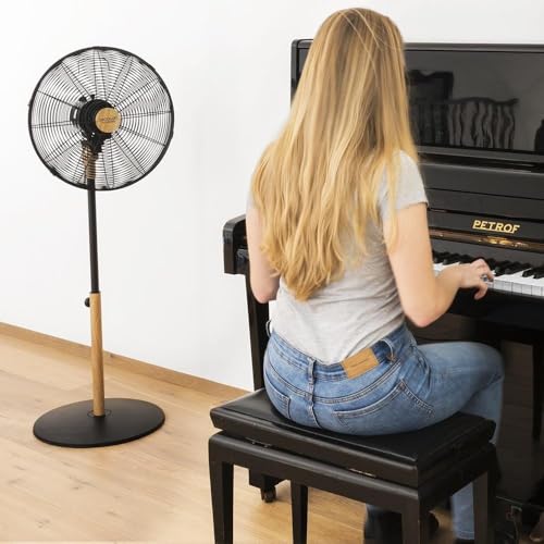 Cecotec Standventilator EnergySilence 600 Woodstyle, 50 W | 40 cm Durchmesser, 4 Aerodynamikflügel, 3 Geschwindigkeiten, höhenverstellbar 90-125 cm, Oszillation, leiser Betrieb
