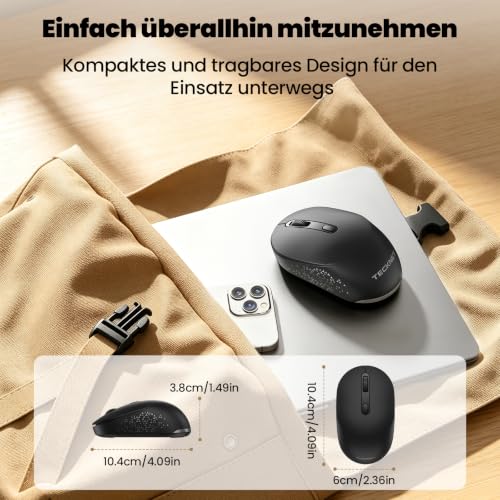 TECKNET Bluetooth Kabellose Maus (BT 5.0/3.0 + 2.4G) Wireless Mouse
