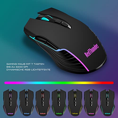 RedThunder K10 Kabelloses Gaming Tastatur und Maus Set, QWERTZ DE Layout, 3000mA Batteriekapazität und 3200 DPI für Gamer (Schwarz)