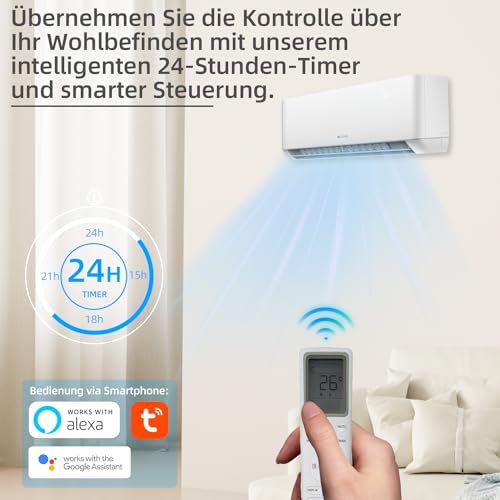 BE COOL Premium Split-Klimagerät 18.000 BTU mit Quick Connect - Kühlen: 5100 Watt/Heizen: 5100 Watt, EEK A++ / A+, max. 160 m³, 4m Quick Connector, WiFi, Fernbedienung - weiß