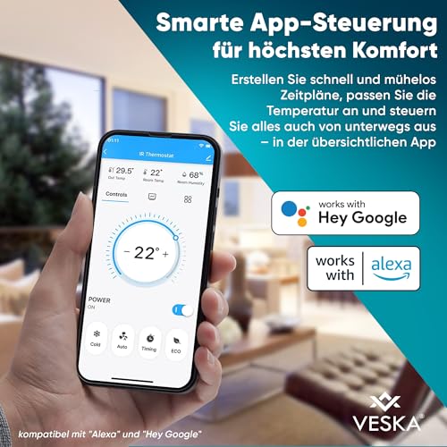 Klimaanlage Mobil 12000 BTU/h (3.500 Watt) - Mobiles Klimagerät 4in1 mit WiFi/App Monoblock Kältemittel - Fernbedienung, 24h-Timer, Luftentfeuchter, Nachtmodus (12000 BTU)